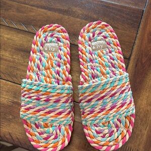Crown & Ivy Pink and Orange Braided Slide Sandals size 7